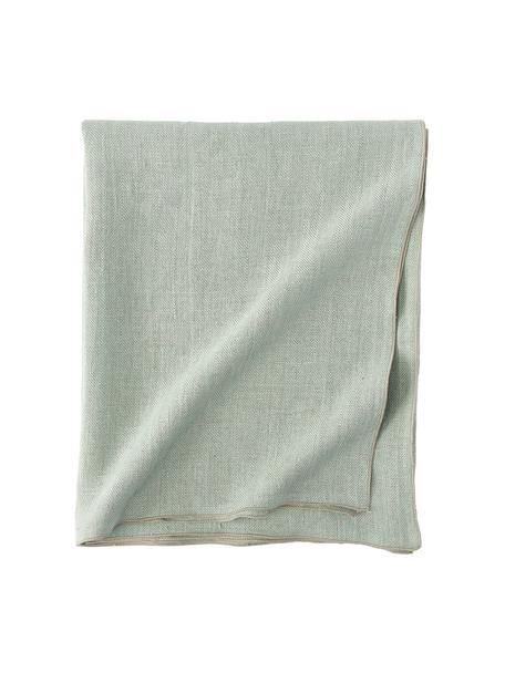 Leinen-Tischdecke Audra mit Fischgrätmuster, 100 % Leinen, Grün, Beige, Für 6 - 10 Personen (B 147 x L 250 cm)