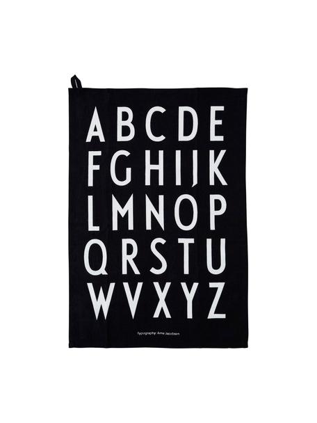 Katoenen theedoeken Classic in zwart met design letters, 2 stuks, Katoen, Zwart, wit, B 40 x L 60 cm