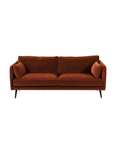 Canapé 3 places en velours avec pieds en bois Paola, Velours rouille, larg. 209 x prof. 95 cm