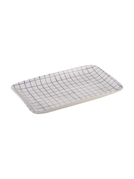 Plat de service peint à la main Carnival, Grès cérame, Blanc, bleu, larg. 20 x long. 30 cm