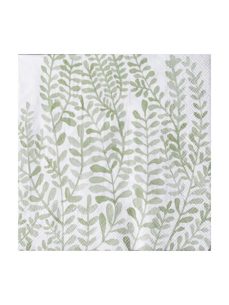 Papier-Servietten Ranken mit Blättermuster, 20 Stück, Papier, Weiß, Grün, B 33 x L 33 cm