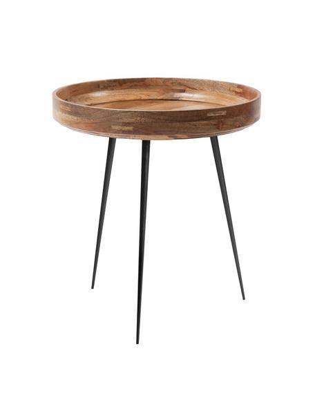 Tavolino rotondo in legno di mango Bowl, Piano del tavolo: legno di mango laccato, Gambe: acciaio verniciato a polv, Legno di mango laccato trasparente, Ø 46 x Alt. 52 cm