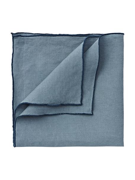 Serviettes de table en lin avec passepoil Kennedy, 4 pièces, 100 % lin lavé, certifié European Flax, Bleu, larg. 45 x long. 45 cm