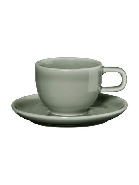 Porzellan-Espressotassen Kolibri mit Untertasse  in Grau glänzend, 6 Stück, Porzellan, Grau, Ø 6 x H 6 cm, 60 ml