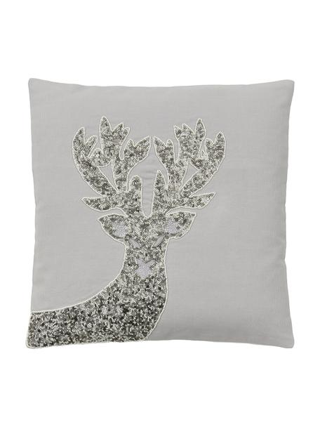 Poszewka na poduszkę z haftem Deer, 100% bawełna, Szary, S 45 x D 45 cm