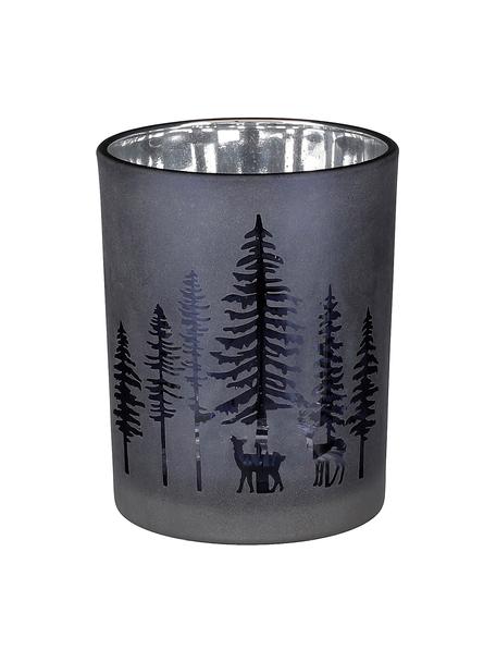 Waxinelichthouder Forest, Glas, Donkerblauw, zilverkleurig, Ø 10 x H 13 cm