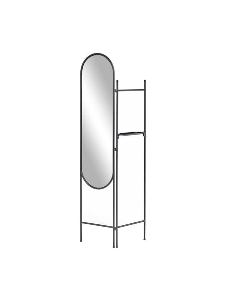 Ovaler Standspiegel Vaniria mit schwarzem Metallrahmen und Ablagefläche, Rahmen: Metall, beschichtet, Spiegelfläche: Spiegelglas, Schwarz, 82 x 183 cm
