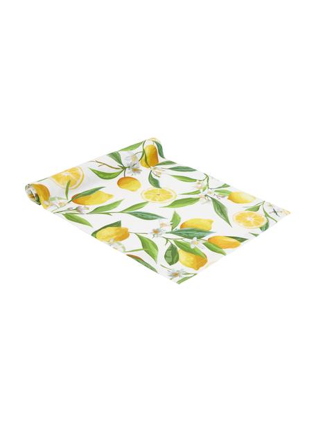 Runner da tavola in cotone con motivo limone Frutta, 100% cotone, Giallo, bianco, verde, Larg. 40 x Lung. 145 cm