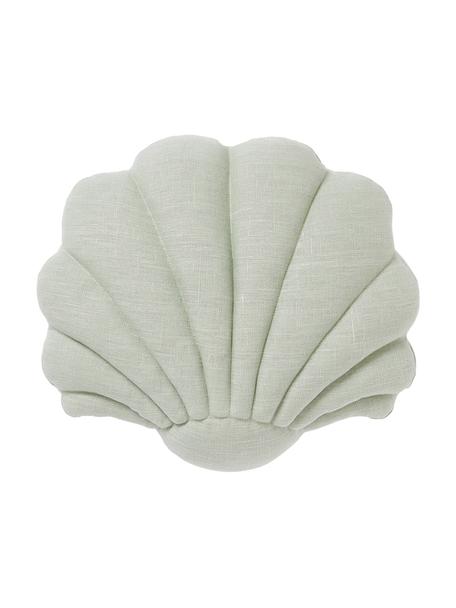 Coussin coquillage en lin Shell, Vert sauge, larg. 34 x long. 38 cm