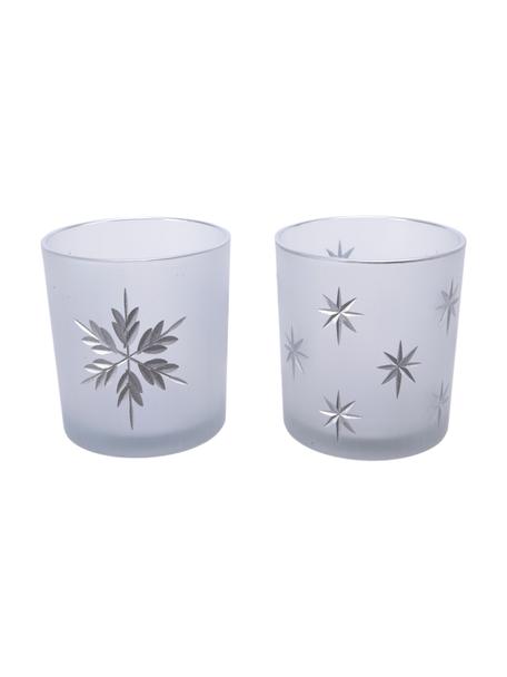 Teelichthalter-Set Stera, 2-tlg., Glas, Weiss, Silberfarben, Ø 7 x H 8 cm
