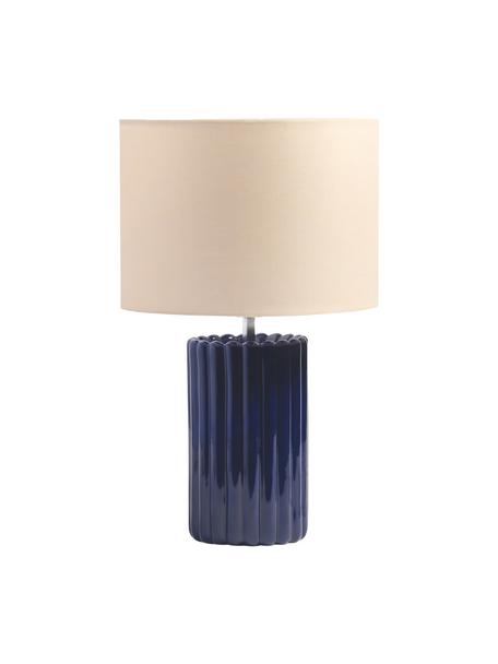 Tafellamp Charlotte van keramiek in donkerblauw, Lampenkap: katoen, Lampvoet: keramiek, Beige, donkerblauw, Ø 25 x H 41 cm