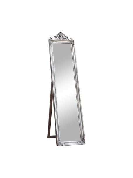Vierkante barokke staande spiegel Lambeth met een zilveren kunststof frame, Lijst: polyresin, Zilverkleurig, 46 x 179 cm