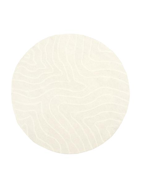 Alfombra redonda artesanal de lana Aaron, Parte superior: 100% lana Reverso, Blanco crema, Ø 200 cm (Tamaño L)