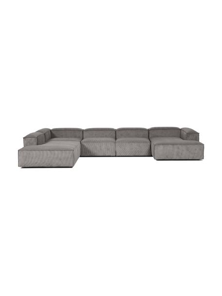 Canapé lounge modulable velours côtelé Lennon, Velours côtelé gris, larg. 418 x prof. 68 cm, méridienne à gauche