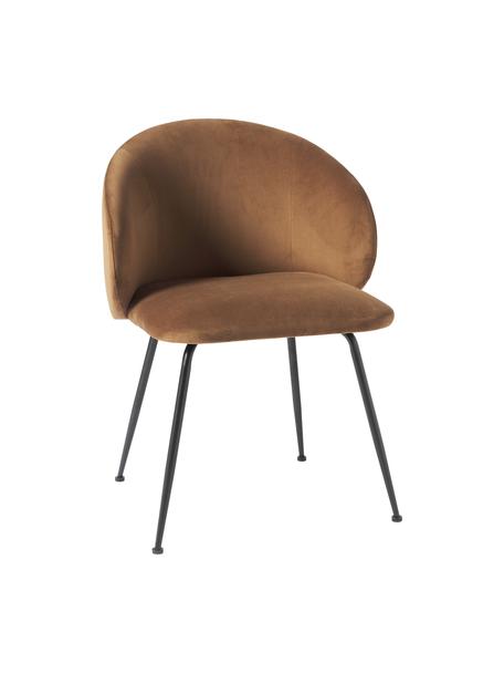 Fluwelen stoelen Luisa, 2 stuks, Bekleding: fluweel (100% polyester) , Poten: gepoedercoat metaal, Fluweel bruin, zwart, B 59 x D 58 cm