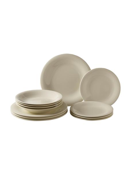 Vajilla Loop, 4 comensales (12 pzas.), Porcelana, Beige, Set de diferentes tamaños
