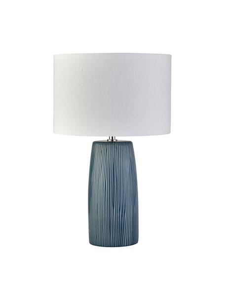 Tischlampe Bianca aus Keramik, Lampenschirm: Textil, Dekor: Metall, Blau, Weiss, Ø 30 x H 49 cm