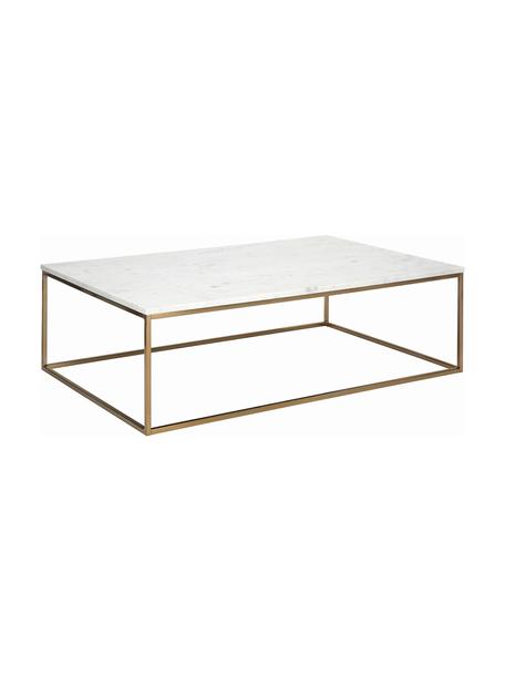 Stolik kawowy z marmuru Alys, Blat: marmur, Stelaż: metal malowany proszkowo, Biały, marmurowy, odcienie złotego, S 120 x G 75 cm