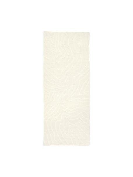 Passatoia in lana color bianco crema taftata a mano Aaron, Retro: 100% cotone Nel caso dei , Bianco crema, Larg. 80 x Lung. 300 cm