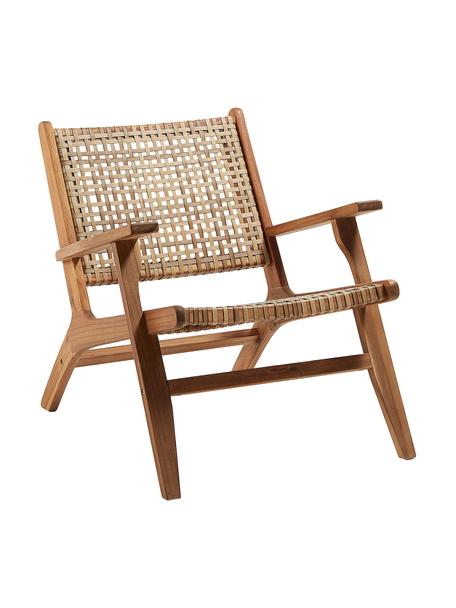 Sedia a poltrona intrecciata Noon, Struttura: legno di acacia massiccio, Legno di acacia, Larg. 68 x Prof. 80 cm