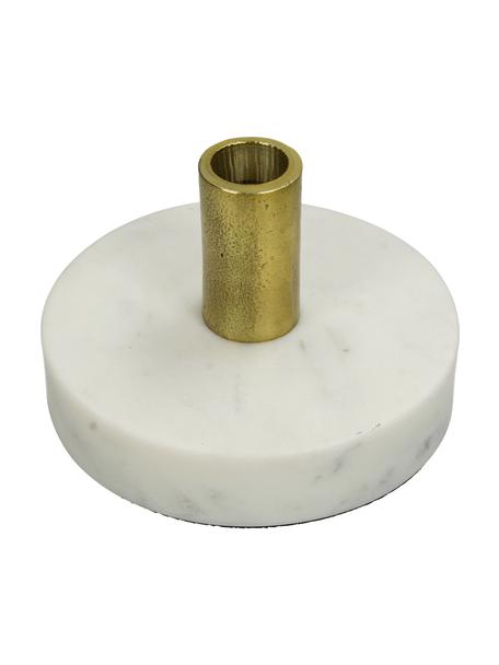 Marmor-Kerzenhalter Linda, Fuß: Marmor, Kerzenhalter: Aluminium, beschichtet, Weiß, Messingfarben, Ø 13 x H 8 cm