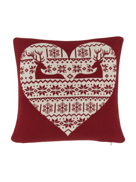 Poszewka na poduszkę z dzianiny Hjerte, 100% bawełna, Beżowy, ciemny czerwony, S 40 x D 40 cm