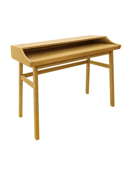 Ausziehbarer Schreibtisch Carteret, 115 x 44 - 68 cm, Beine: Eichenholz, massiv, FSC®-, Tischplatte: Spanplatte mit Eichenholz, Hellbraun, B 115 x H 84 cm