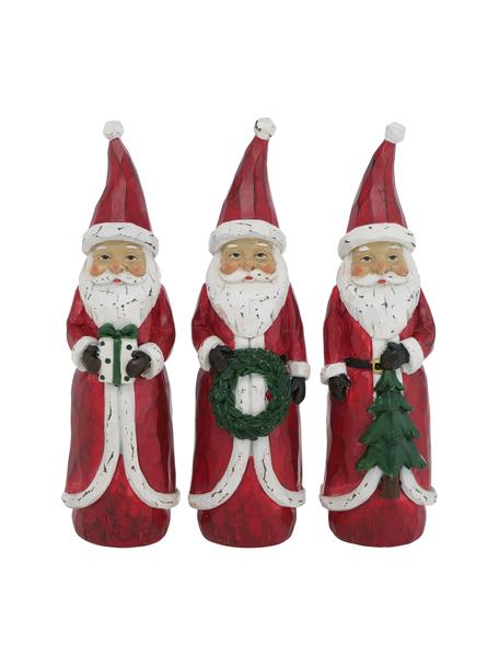 Handgemalte Weihnachtsmannfiguren Pedros, 3er-Set, Kunstharz, Rot, Weiß, Grün, Ø 5 x H 20 cm