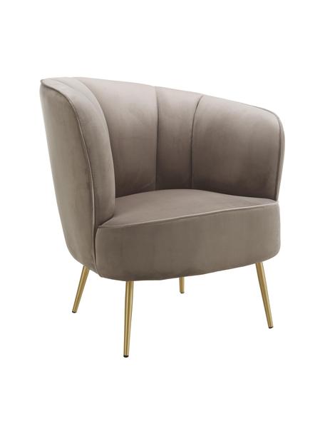 Poltrona in velluto color taupe Louise, Rivestimento: velluto (poliestere) 30.0, Piedini: metallo rivestito, Velluto taupe, Larg. 76 x Prof. 75 cm