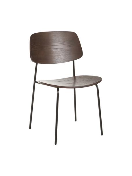 Houten stoelen Nadja, 2 stuks, Zitvlak: multiplex met essenhoutfi, Poten: gepoedercoat metaal, Donker essenhoutfineer, 50 x 53 cm
