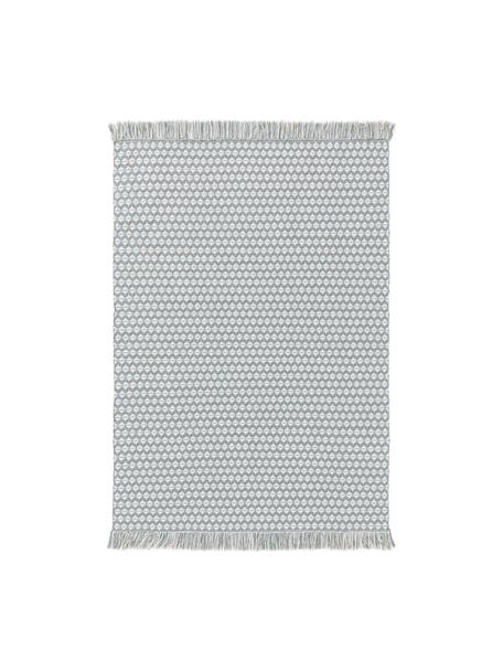 Tappeto da interno-esterno con frange Morty, 100% poliestere (PET riciclato), Blu, bianco latteo, Larg. 80 x Lung. 150 cm (taglia XS)