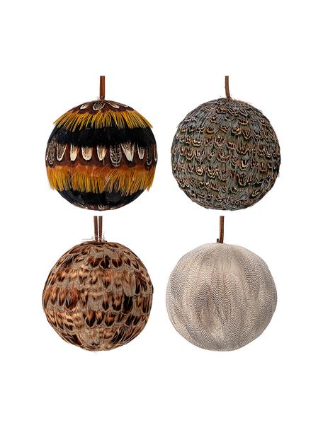 Bolas de Navidad Feather, 4 uds., Poliestireno, plumas, Tonos marrones, Ø 9 cm