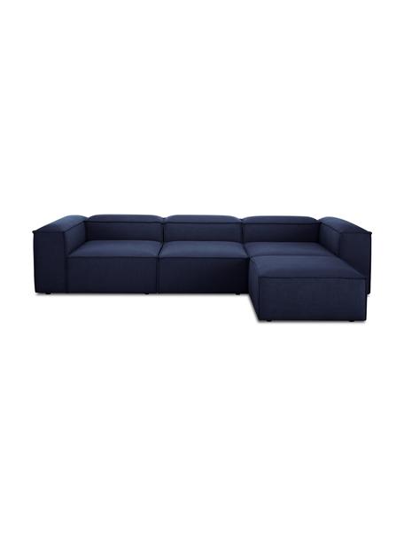 Canapé d'angle modulable 4 places avec tabouret bleu Lennon, Tissu bleu, larg. 327 x prof. 207 cm