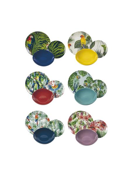 Vajilla de porcelana Parrot Jungle, 6 comensales (18 pzas.), Porcelana, Verde, multicolor, Set de diferentes tamaños