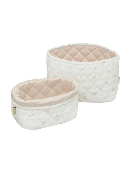 Set de cestas infantiles de algodón ecológico Poppies, 2 uds., Funda: 100% algodón ecológico co, Blanco crema, rosa pálido, Set de diferentes tamaños