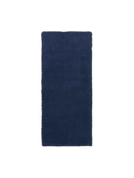 Fluffy hoogpolige loper Leighton in donkerblauw, Onderzijde: 70% polyester, 30% katoen, Donkerblauw, B 80 x L 200 cm