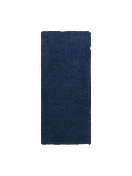 Alfombra corredor de pelo largo Leighton, Parte superior: microfibra (100% poliéste, Reverso: 70% poliéster, 30% algodó, Azul oscuro, An 80 x L 200 cm