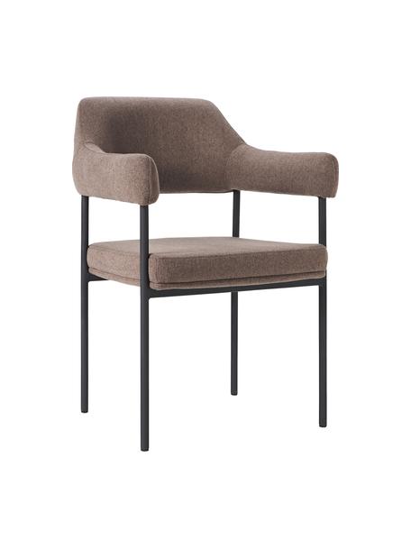 Chaise à accoudoirs rembourrée Zoe, Tissu brun, larg. 56 x prof. 62 cm