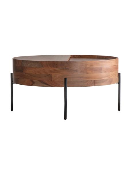 Tavolino da salotto con contenitore Risby, Cornice: metallo verniciato, Marrone, Ø 83 x Alt. 40 cm