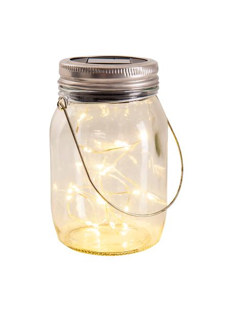 Solar Aussentischlampe Nanay, 3 Stück, Lampenschirm: Glas, Deckel: Kunststoff, Griff: Metall, Transparent, Silberfarben, Ø 8 cm, H 13 cm