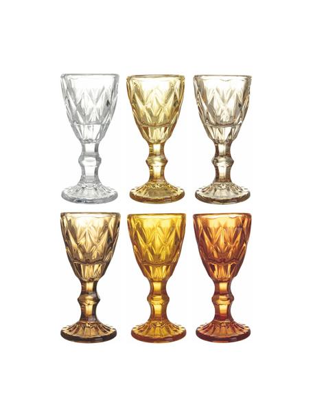 Borrelglaasjes Shades met structuurpatroon, set van 6, Glas, Geeltinten, Ø 5 x H 11 cm