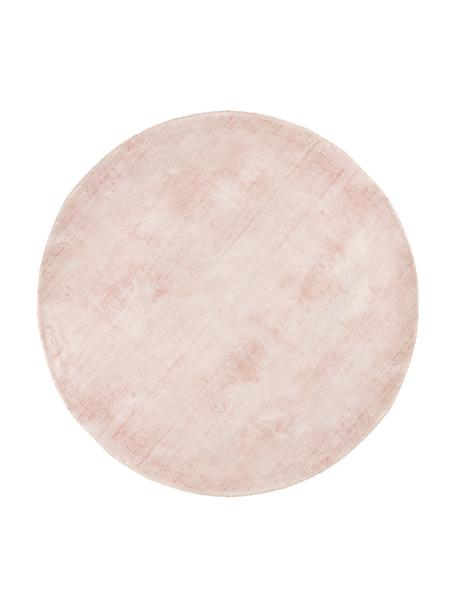 Tappeto rotondo in viscosa rosa tessuto a mano Jane, Retro: 100% cotone, Rosa, Ø 150 cm (taglia M)