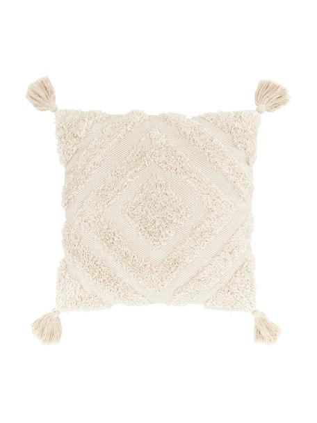 Funda de cojín texturizada con borlas Karina, 100% algodón, Beige, An 45 x L 45 cm