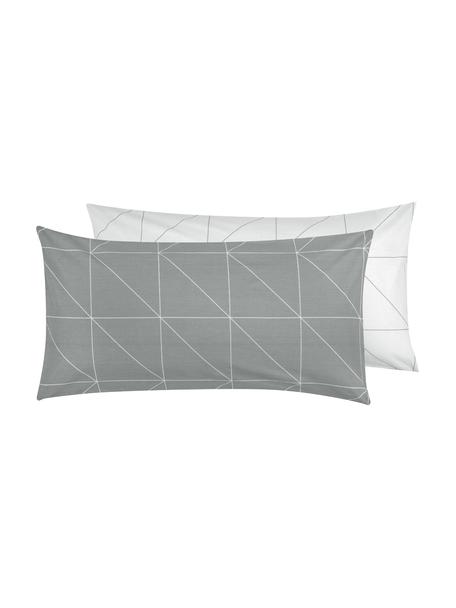 Baumwoll-Wendekopfkissenbezüge Marla mit grafischem Muster, 2 Stück, Webart: Renforcé Fadendichte 144 , Grau, Weiß, B 40 x L 80 cm
