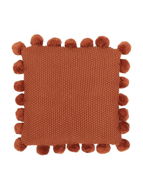 Federa arredo a maglia color ruggine con pompon Molly, 100% cotone, Terracotta, Larg. 40 x Lung. 40 cm