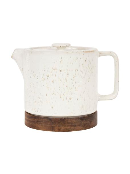 Petite théière avec socle en bambou Nordika, 700 ml, Grès cérame, bois d'acacia, Blanc, bois foncé, 700 ml