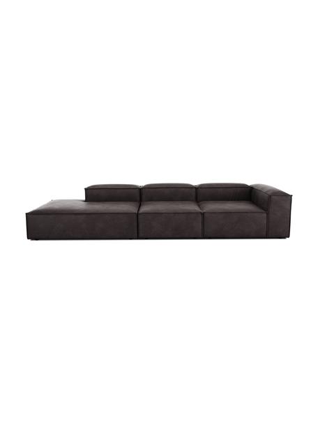 Chaise longue XL componibile in pelle riciclata Lennon, Rivestimento: pelle riciclata (70% pell, Struttura: legno di pino massiccio, , Piedini: plastica I piedini si tro, Pelle grigio marrone, Larg. 357 x Prof. 119 cm, schienale a destra