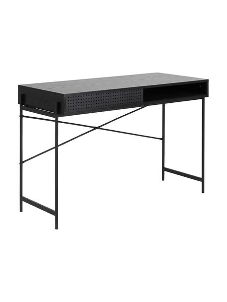 Pracovný stôl s úložným priestorom Angus, Drevo, čierna lakovaná, Š 110 x H 50 cm