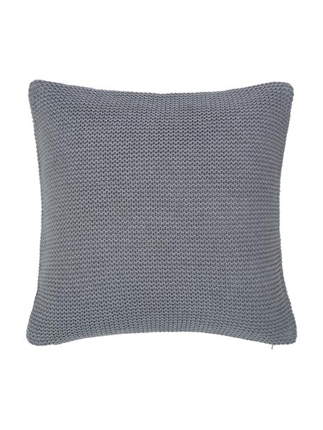 Housse de coussin tricot gris Adalyn, 100 % coton bio, certifié GOTS, Gris, larg. 40 x long. 40 cm