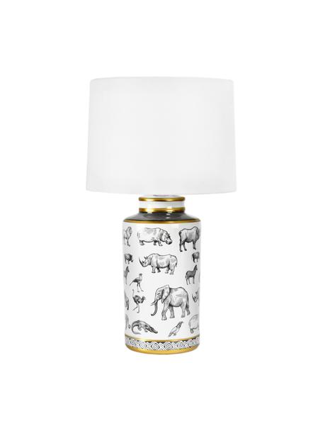 Große Tischlampe Africa aus Porzellan, Lampenschirm: Polyester, Lampenfuß: Porzellan, Weiß, Schwarz, Goldfarben, Ø 18 x H 63 cm